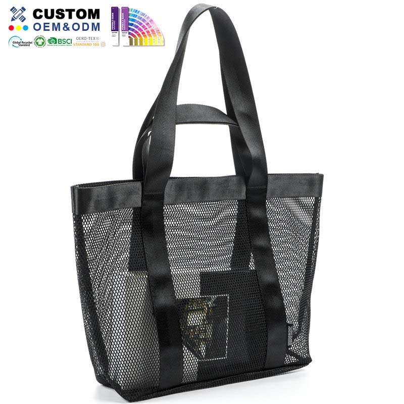 Svart Polyester Air Mesh Beach Tote Bag