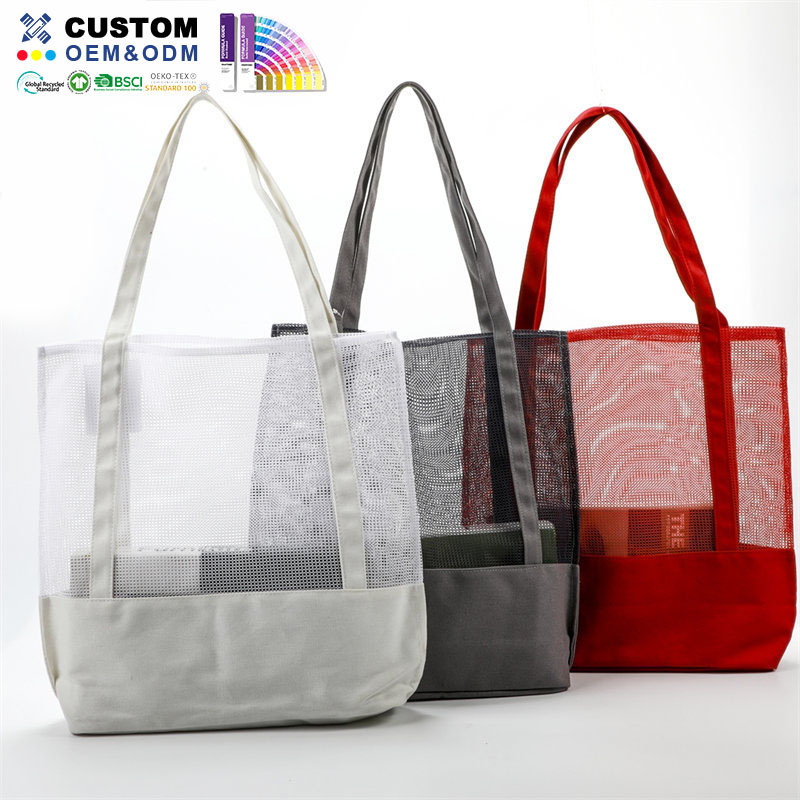 Mesh Canvas Beach Tote Bag